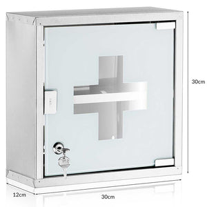 Armadietto Armadio Porta Medicinali Acciaio Inox Vetro Satinato 30x30x12 cm