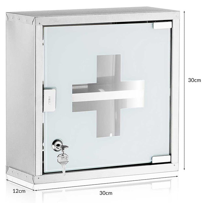 Armadietto Armadio Porta Medicinali Acciaio Inox Vetro Satinato 30x30x12 cm