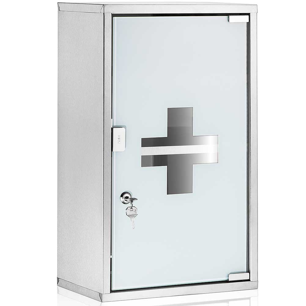 Armadietto Armadio Porta Medicinali Acciaio Inox Vetro Satinato 49  x25 x 12 cm