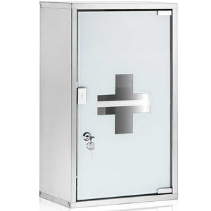 Armadietto Armadio Porta Medicinali Acciaio Inox Vetro Satinato 49  x25 x 12 cm