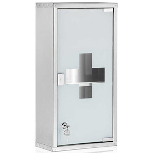 Armadietto Armadio Porta Medicinali Acciaio Inox Vetro Satinato 50x30x18 cm