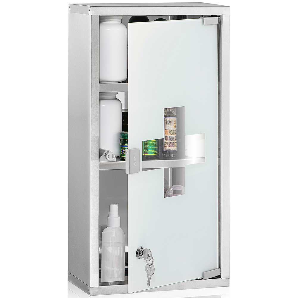 Armadietto Armadio Porta Medicinali Acciaio Inox Vetro Satinato 50x30x18 cm