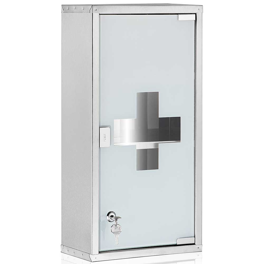 Armadietto Armadio Porta Medicinali Acciaio Inox Vetro Satinato 65,5x36x17 cm