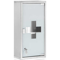Armadietto Armadio Porta Medicinali Acciaio Inox Vetro Satinato 65,5x36x17 cm