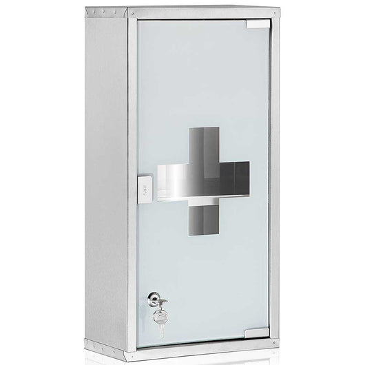 Armadietto Armadio Porta Medicinali Acciaio Inox Vetro Satinato 65,5x36x17 cm