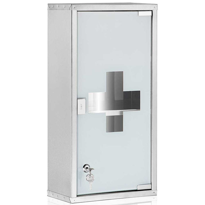 Armadietto Armadio Porta Medicinali Acciaio Inox Vetro Satinato 65,5x36x17 cm