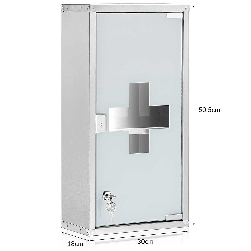 Armadietto Armadio Porta Medicinali Acciaio Inox Vetro Satinato 65,5x36x17 cm