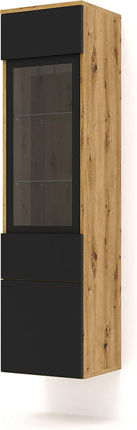 MOBILE COLONNA CREDENZA VETRINA SOGGIORNO AURA 37x33x144 ROVERE NERO OPACO