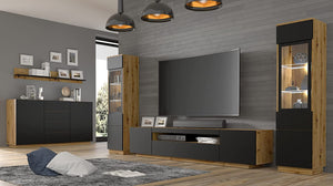 MOBILE COLONNA CREDENZA VETRINA SOGGIORNO AURA 37x33x144 ROVERE NERO OPACO