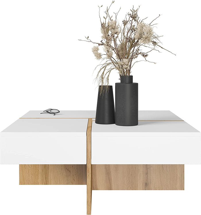 MOBILE TAVOLINETTO DA CAFFE' DRAW 85x40x85cm ROVERE BIANCO OPACO