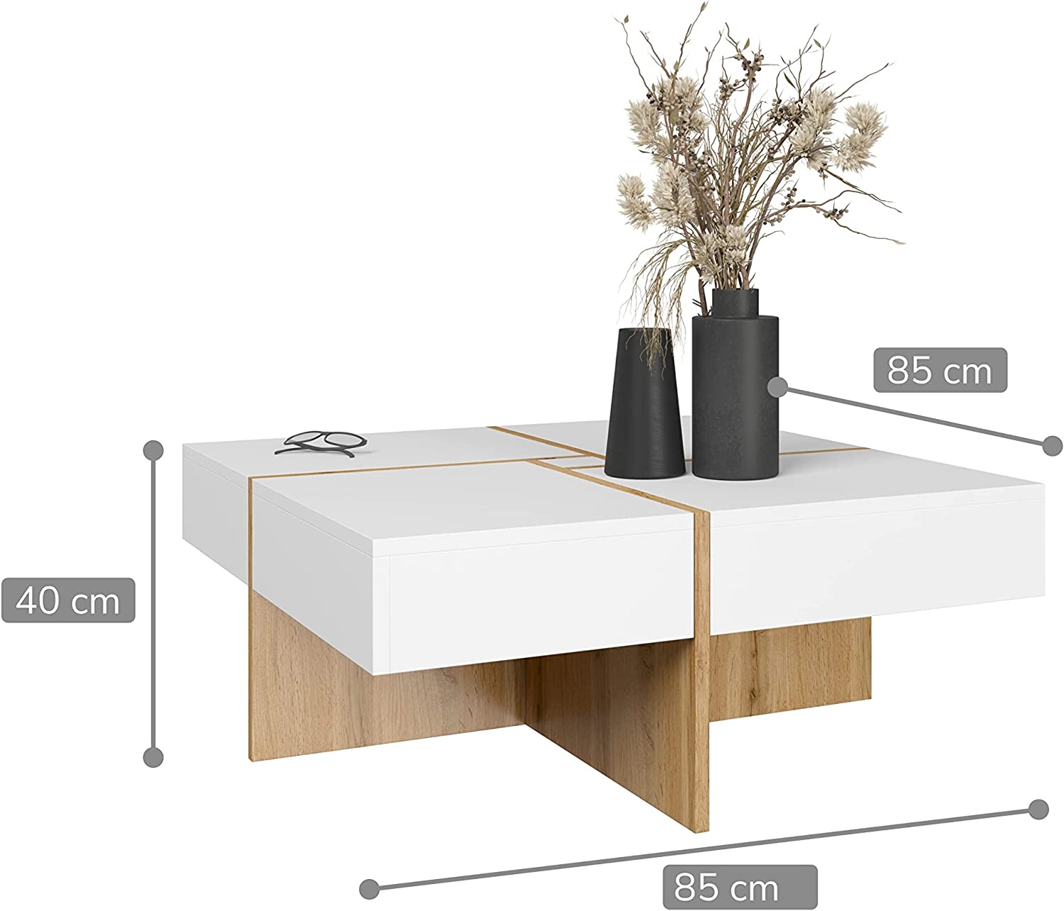 MOBILE TAVOLINETTO DA CAFFE' DRAW 85x40x85cm ROVERE BIANCO OPACO
