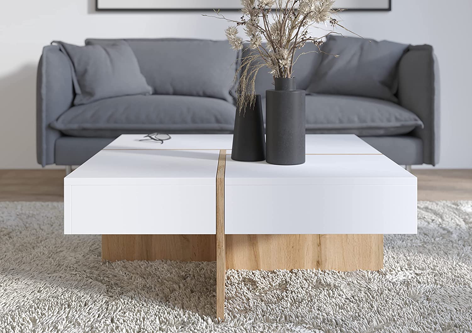 MOBILE TAVOLINETTO DA CAFFE' DRAW 85x40x85cm ROVERE BIANCO OPACO