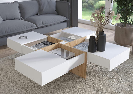 MOBILE TAVOLINETTO DA CAFFE' DRAW 85x40x85cm ROVERE BIANCO OPACO