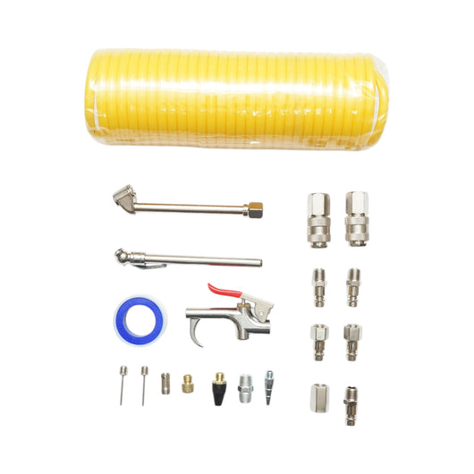 Set di 20 accessori per compressore d'aria con tubo flessibile a spirale, pistola di soffiaggio, connettori, ugelli e attacchi rapidi universali