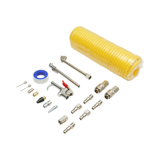 Set di 20 accessori per compressore d'aria con tubo flessibile a spirale, pistola di soffiaggio, connettori, ugelli e attacchi rapidi universali