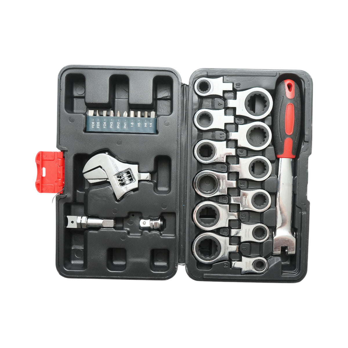 Set di chiavi a cricchetto ad anello 8-19 mm, chiave regolabile, esagonale, dritta, punte a croce 26 pezzi