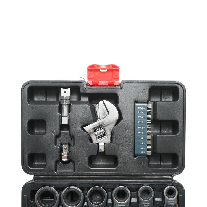 Set di chiavi a cricchetto ad anello 8-19 mm, chiave regolabile, esagonale, dritta, punte a croce 26 pezzi