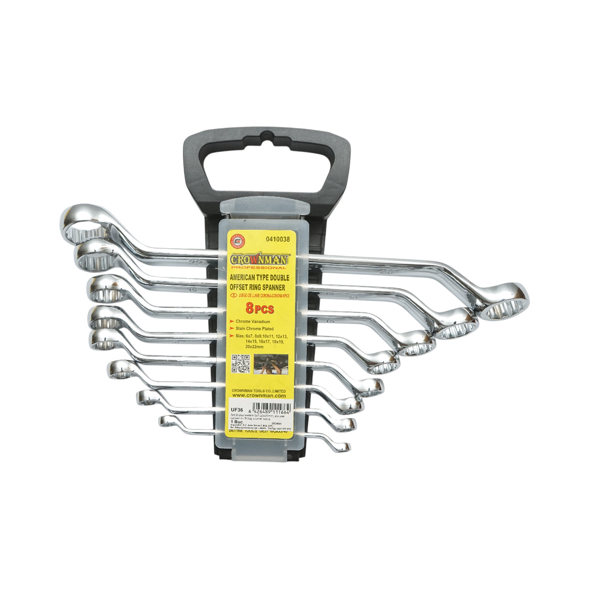 Set di chiavi ad anello Crownman da 8 pezzi 6-22 mm Cr-V