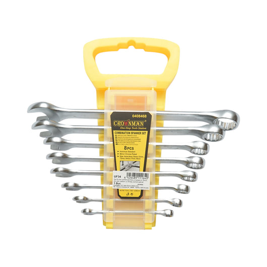 Set di chiavi combinate Crownman da 8 pezzi, fisse e ad anello, 6-19 mm, acciaio al carbonio
