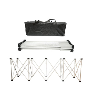 Tavolo da lavoro pieghevole a fisarmonica con 10 gambe, struttura in alluminio 226x61x72cm