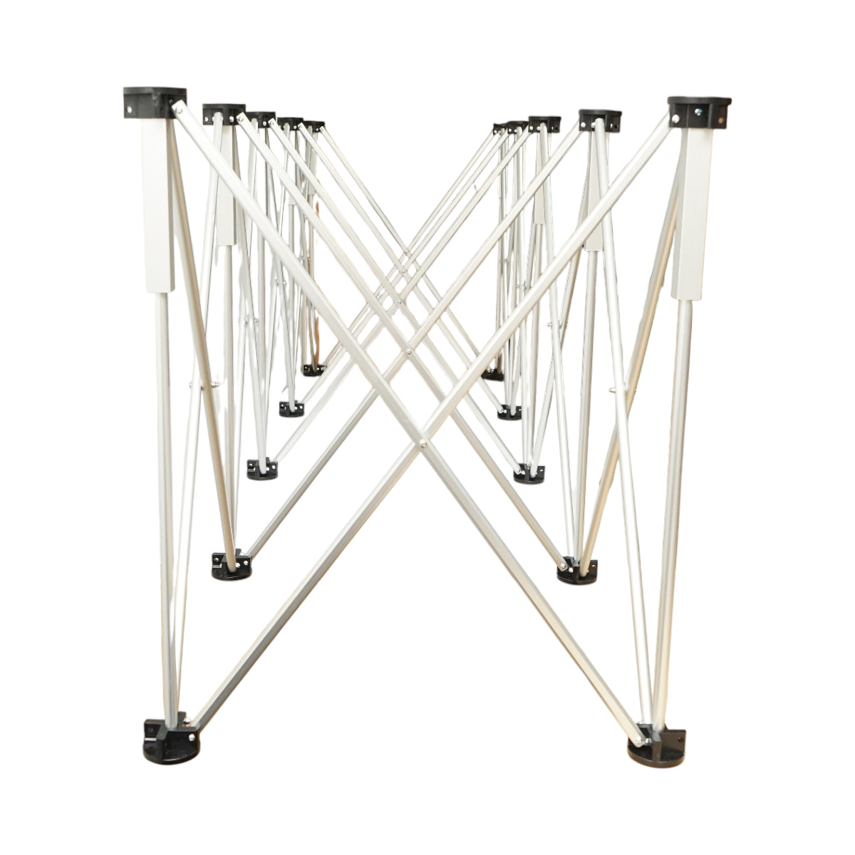 Tavolo da lavoro pieghevole a fisarmonica con 10 gambe, struttura in alluminio 226x61x72cm