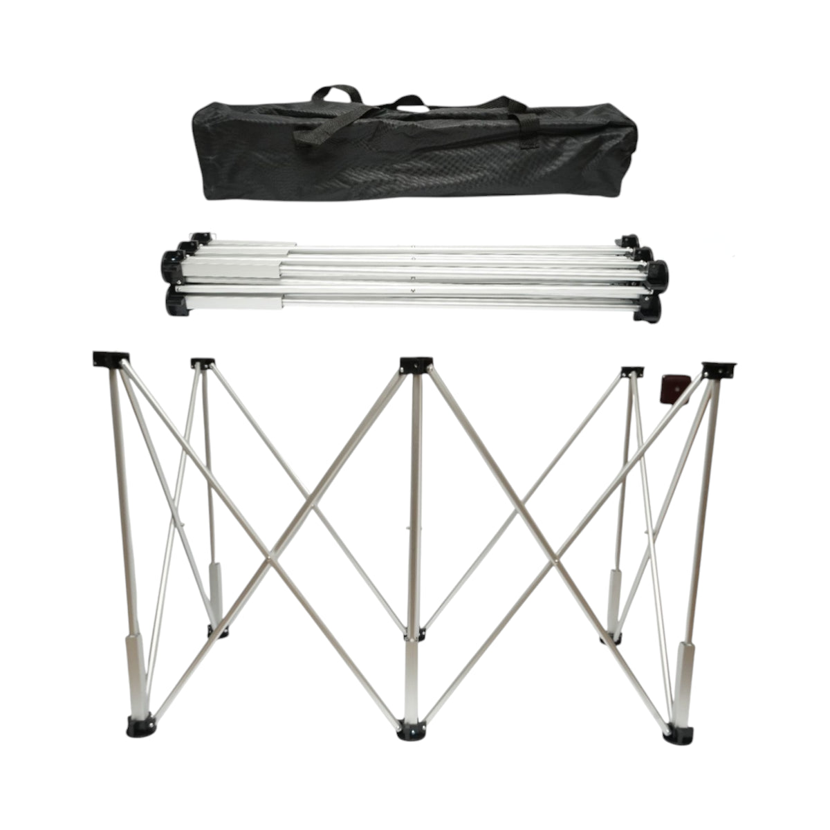 Tavolo da lavoro pieghevole a fisarmonica con 6 gambe, struttura in alluminio 116x61x72cm