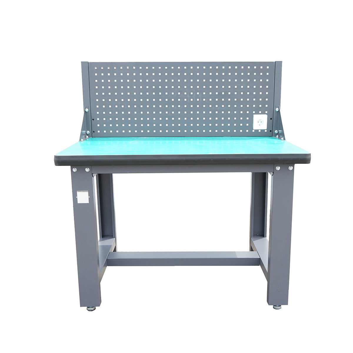 Tavolo, banco da lavoro da officina con presa 220V e pannello forato 1200x750x800+450mm