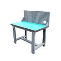 Tavolo, banco da lavoro da officina con presa 220V e pannello forato 1200x750x800+450mm