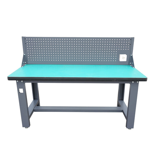 Tavolo, banco da lavoro da officina con presa 220V e pannello forato 1800x750x800+450mm