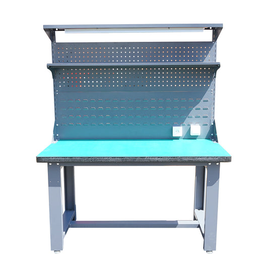 Tavolo, banco da lavoro da officina con presa 220V, pannello forato e illuminazione a LED 1500x750x800+1000mm