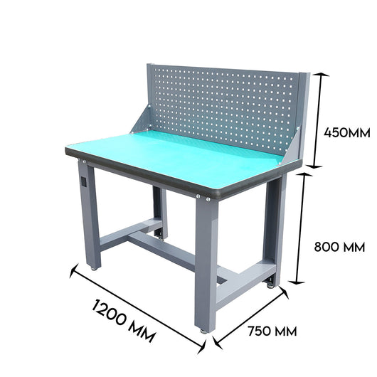 Tavolo, banco da lavoro per officina con pannello forato 1200x750x800+450mm