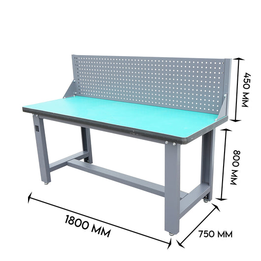 Tavolo, banco da lavoro per officina con pannello forato 1800x750x800+450mm
