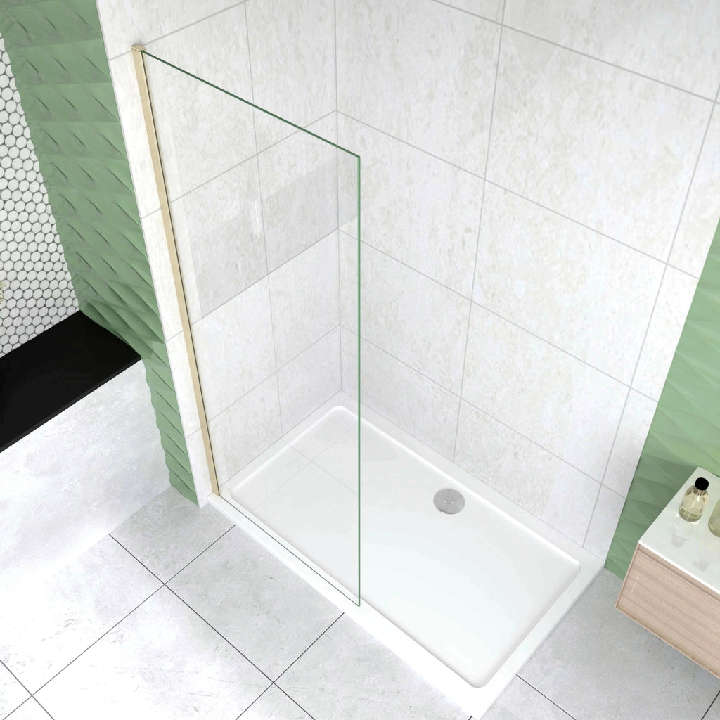 Box Doccia Walk In 80x200 cm Parete Fissa Vetro 8 mm Trasparente Anticalcare Oro Spazzolato