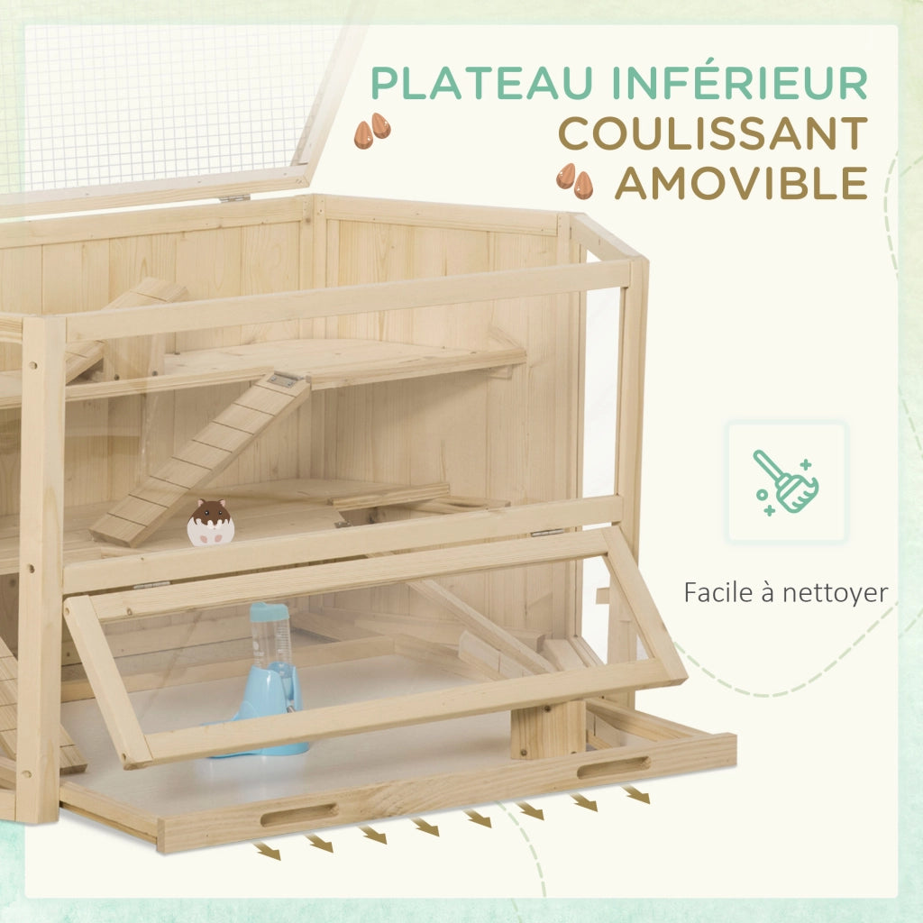 Casetta per criceti 3 livelli con scivoli e finestre ¨C zephmum ¨C 115x60x55 cm effetto legno naturale