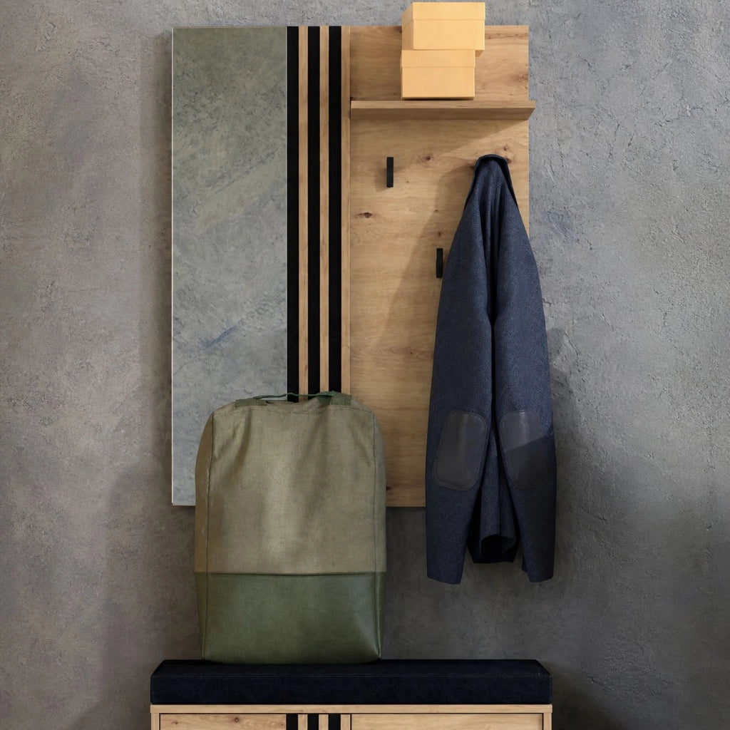 Nuku, Mobile da Ingresso Specchio Incluso, 102x76x21h cm Marrone Rovere Nodi