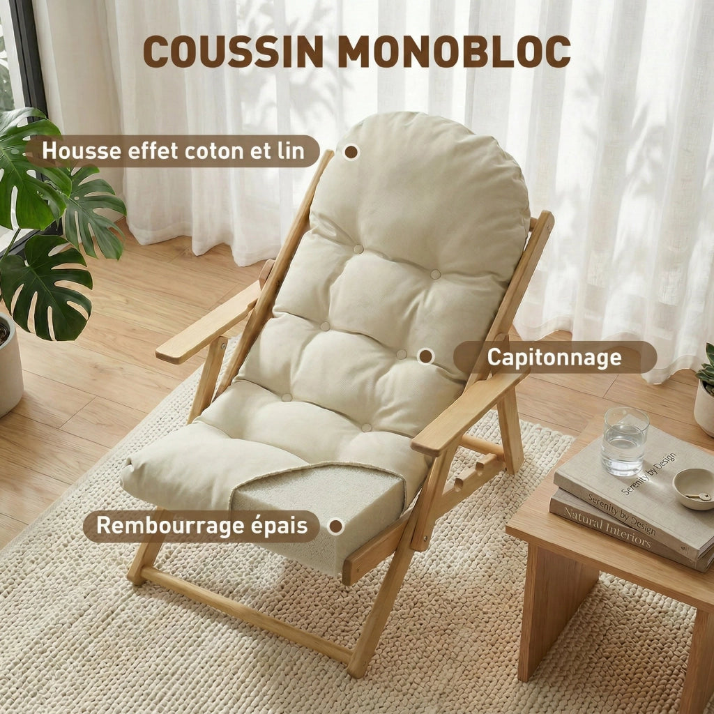 Poltrona Relax Pieghevole e Reclinabile in Legno con Cuscino ¨C zephmum ¨C Grigio