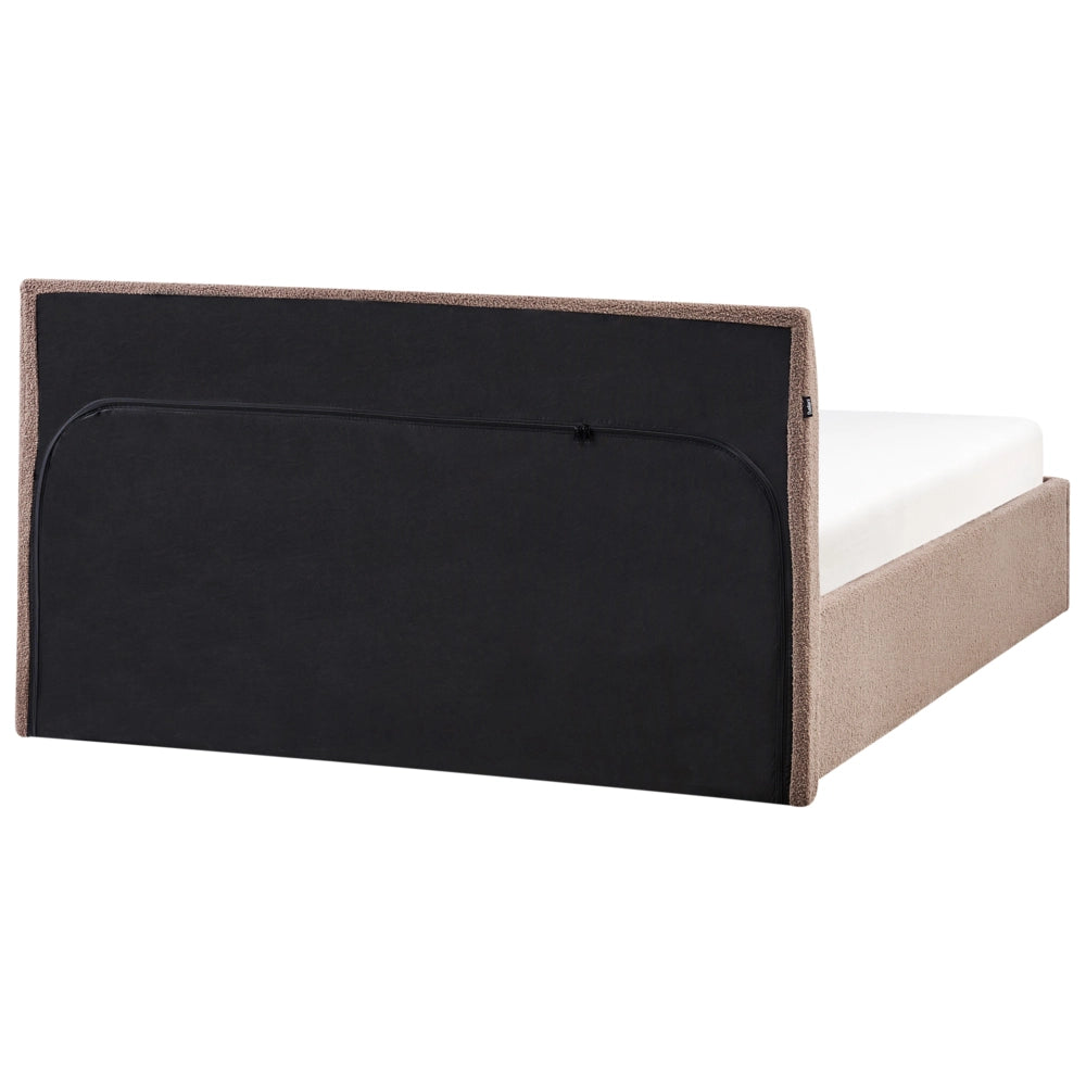 Letto matrimoniale bouclé marrone 140 x 200 cm con contenitore rialzato con testiera