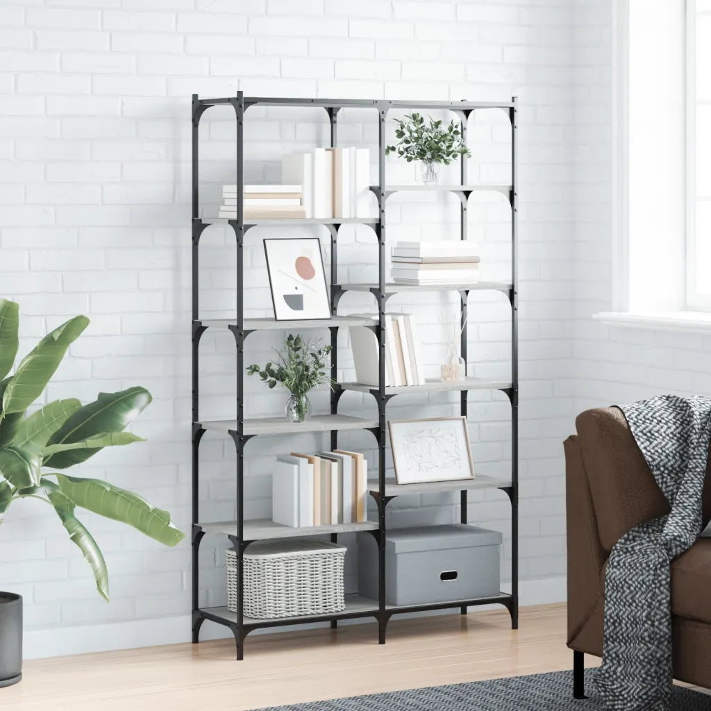 Libreria-Scaffale per Libri-Mobile di Stoccaggio Grigio Sonoma 100x32x170 cm Legno Multistrato e Ferro