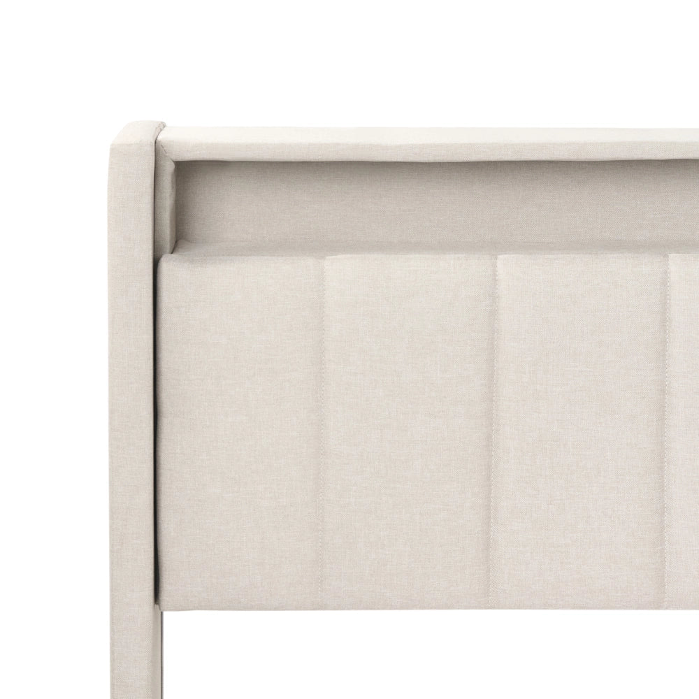 Letto matrimoniale LED Beige Tessuto EU Super King Size 180 x 200 cm Testiera imbottita con porta USB Desing moderno