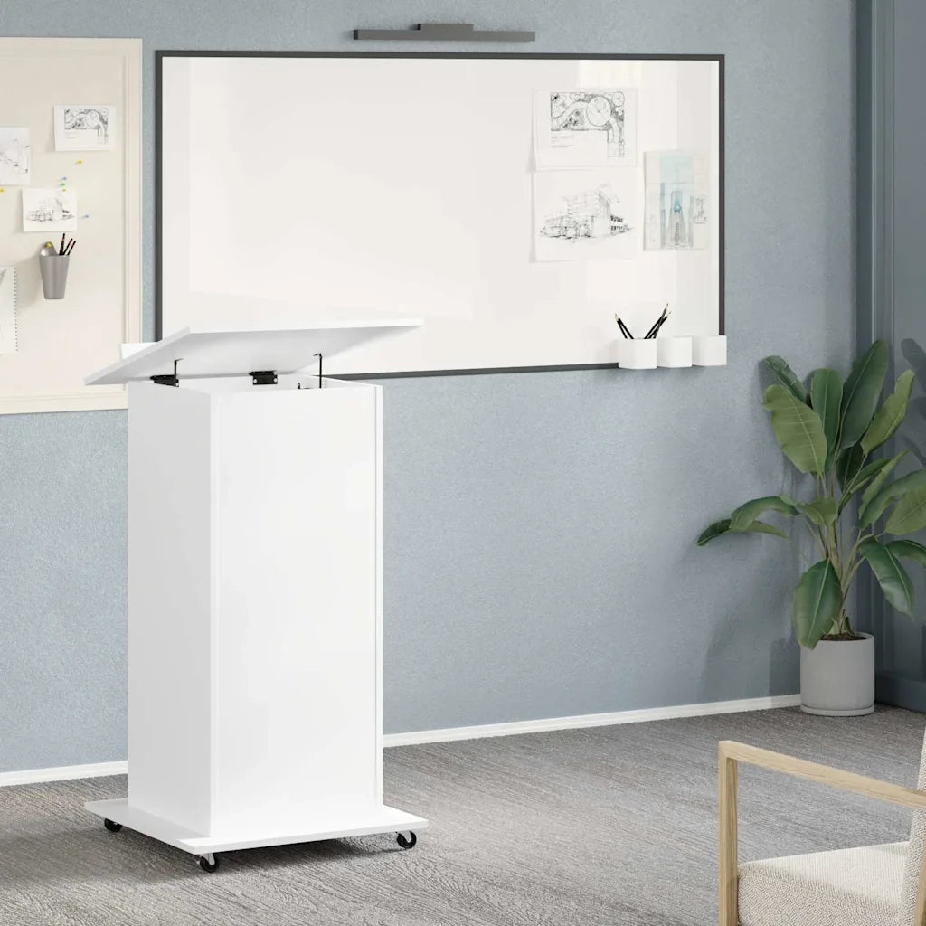 vidaXL Leggio con Ruote e Cassetto Bianco 55x55x107 cm in Multistrato
