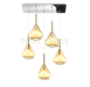 SOSPENSIONE CROMO 5 LUCI RETTANGOLARE VETRI AMBRA 1177CR-S5 R-AM