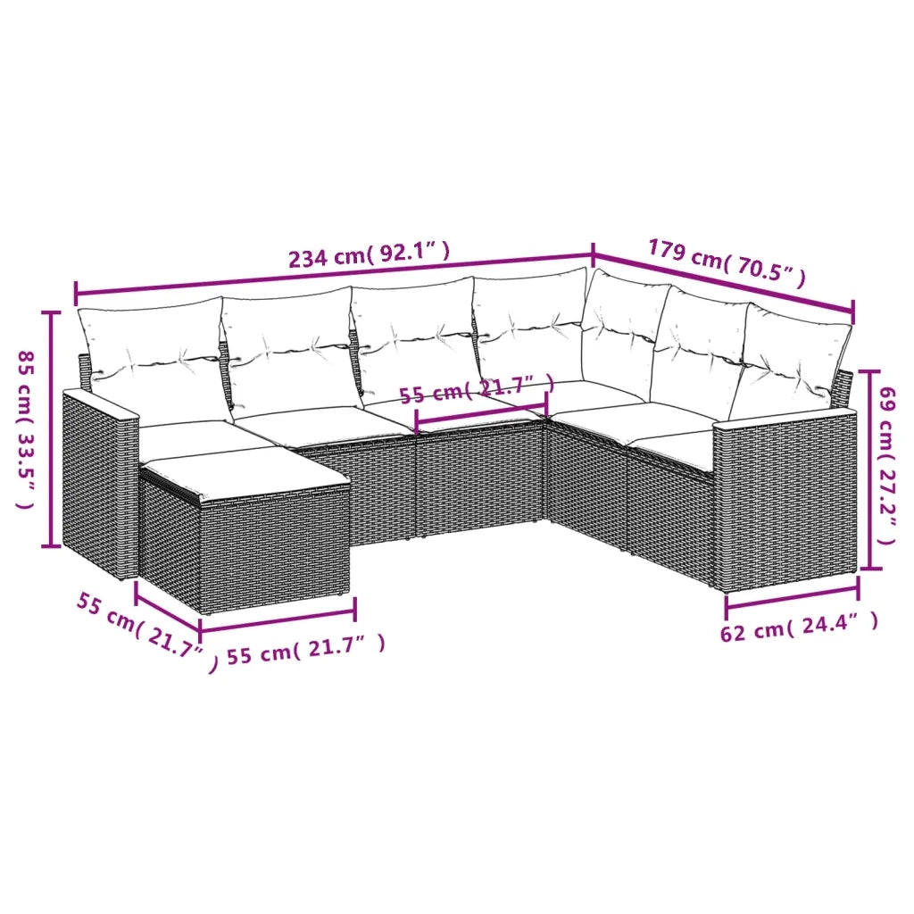 Set Divani da Giardino 7 pz con Cuscini Grigio in Polyrattan 3258609