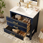 Armadietto sottolavabo bagno con lavabo ceramica - Xylo - 2 cassetti e scomparto aperto
