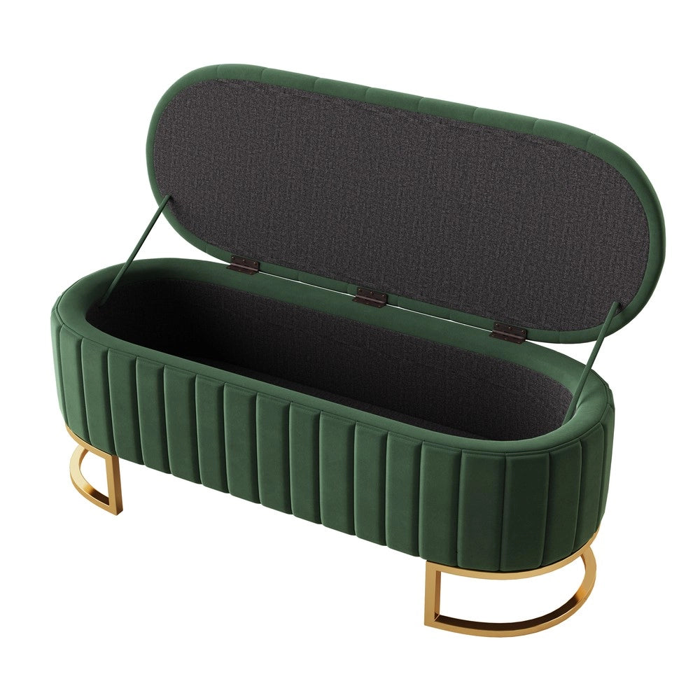 Panca imbottita con contenitore - Zephmum- 120 x 40 cm, velluto verde