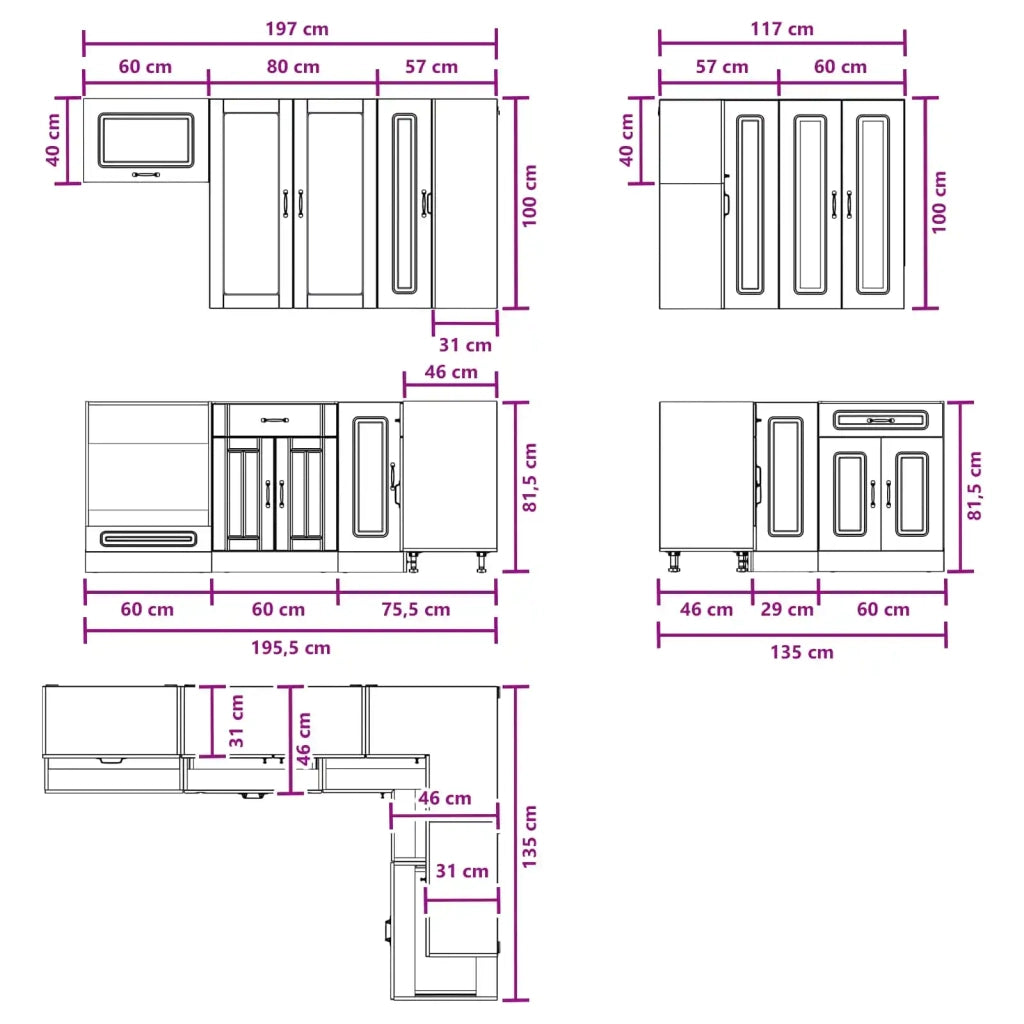 Unità Cucina KALMAR 8 pcs Nero Legno ingegnerizzato 3438458