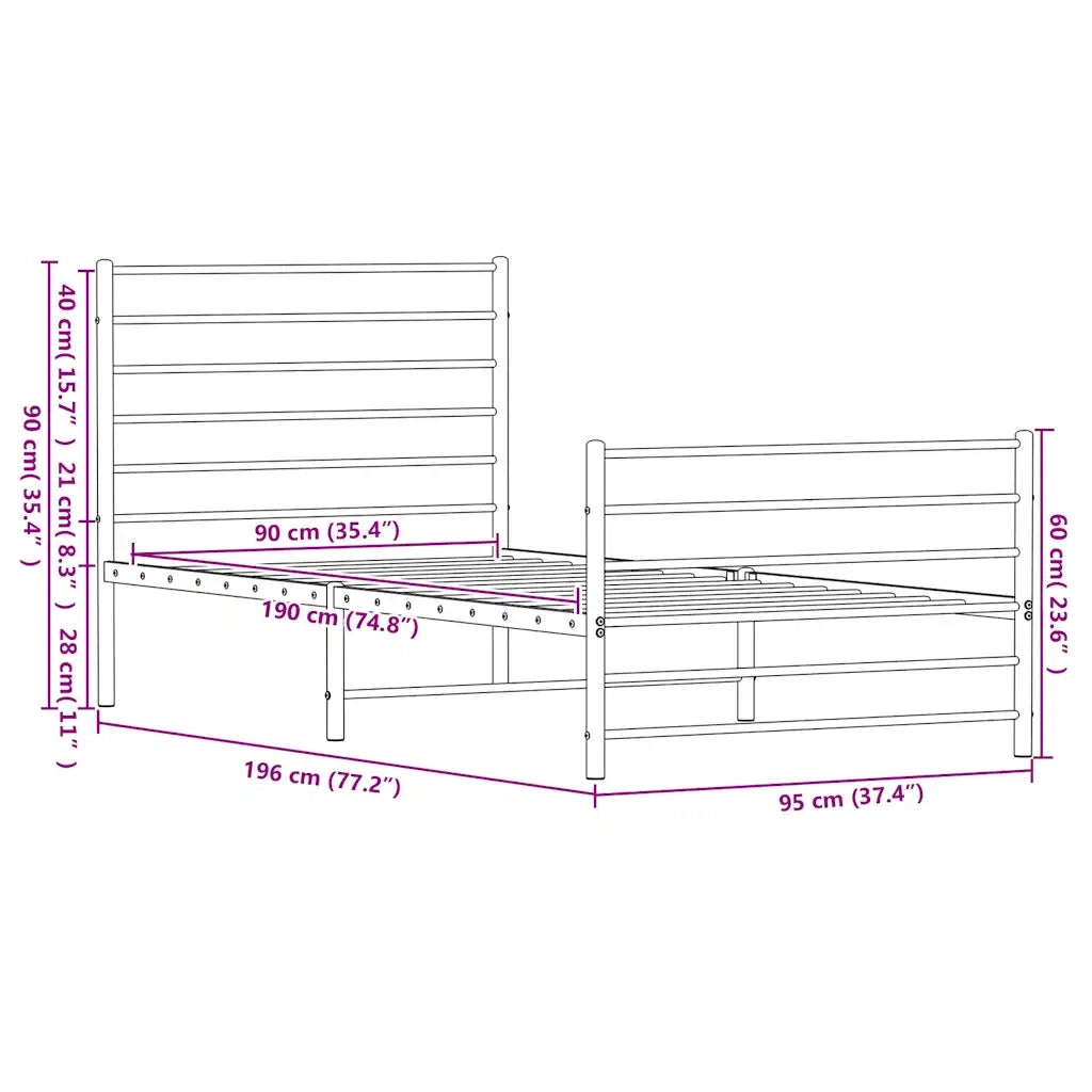 Giroletto con Testiera e Pediera Metallo Bianco 90x190 cm 352378