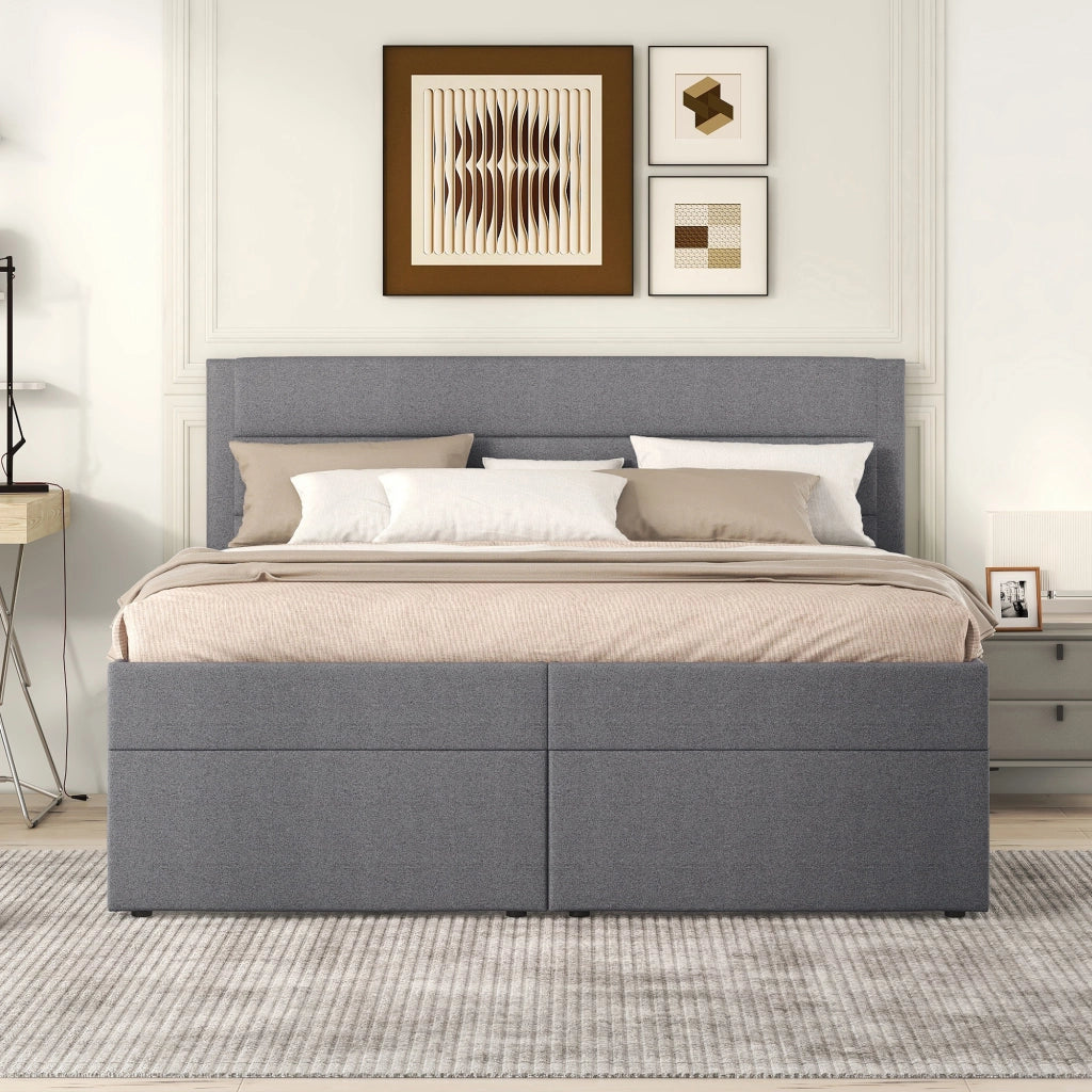 Polsterbett matrimoniale 140x200 cm con rete a sollevamento, contenitore salvaspazio, Grigio/Beige