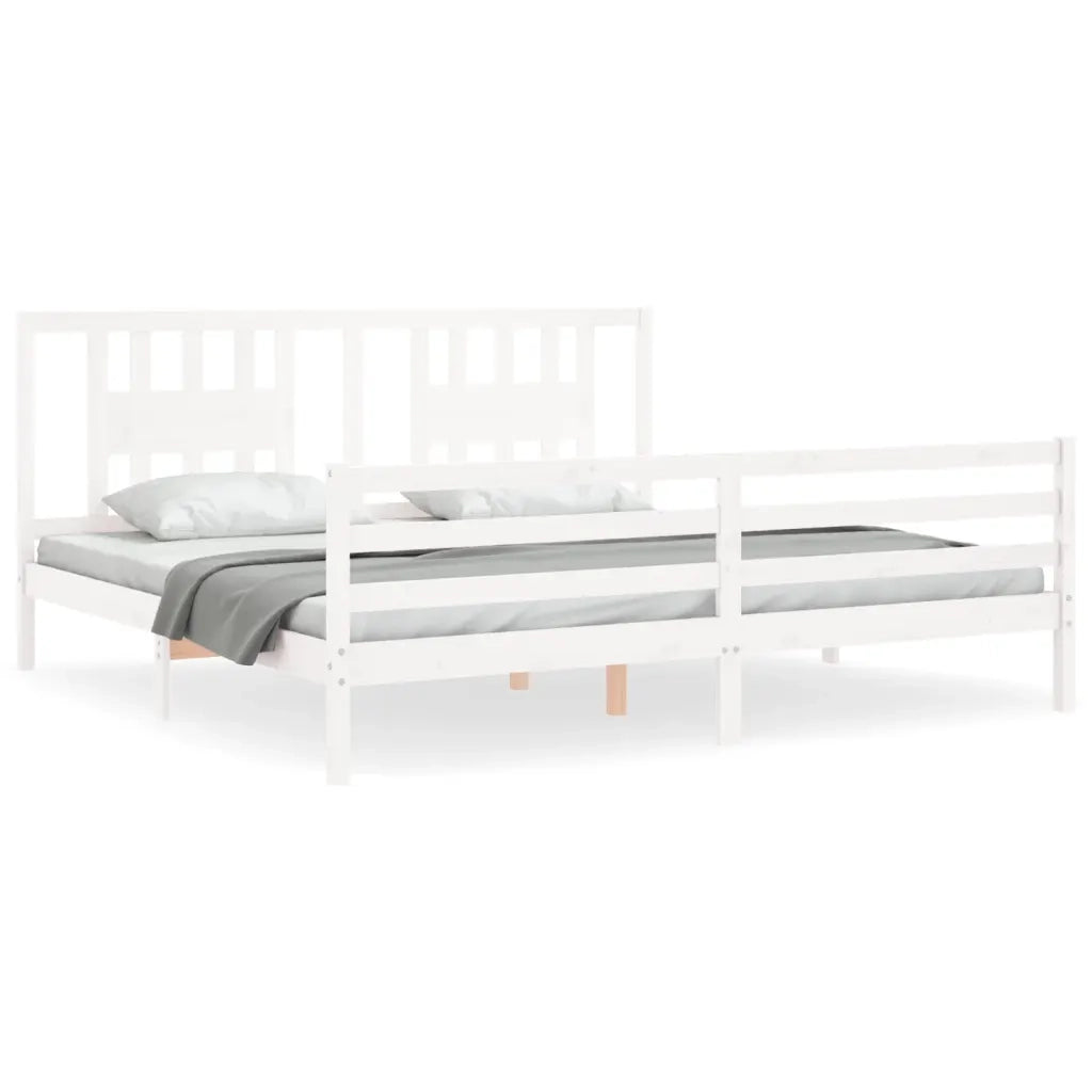 Giroletto con Testiera-Struttura Letto con testiera Bianco 200x200 cm in Legno Massello 444761