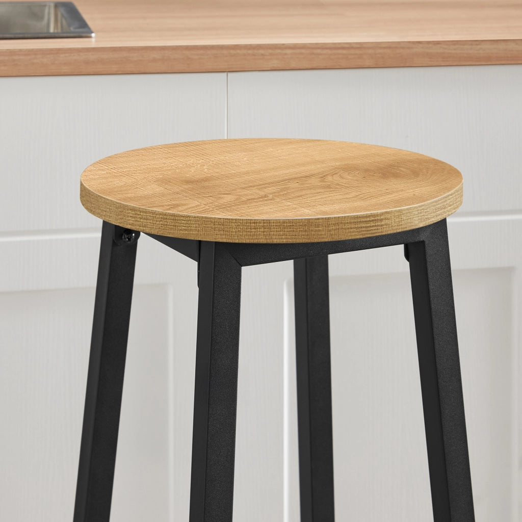 Sgabello da bar da cucina VALORA - Elegante sgabello rotondo in rovere con gambe nere