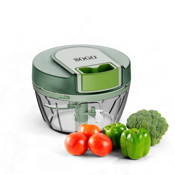 Tritatutto manuale a corda, contenitore 400ml trasparente, 3 lame acciaio inox 420, picadoras verdure cucina - SOGO